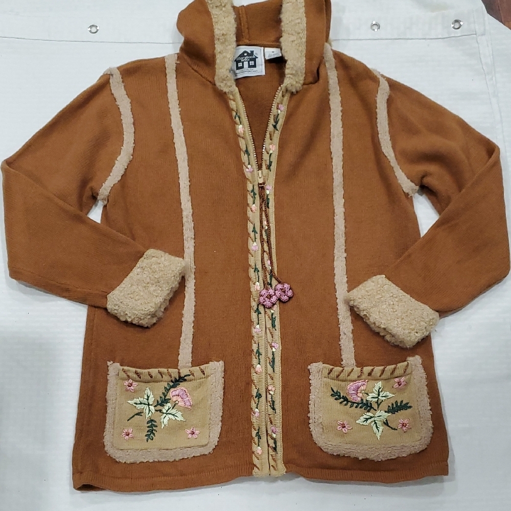 Vtg Storybook Knits Tan Teddy Jacket sweater with zipper and hoody. - Picture 14 of 17